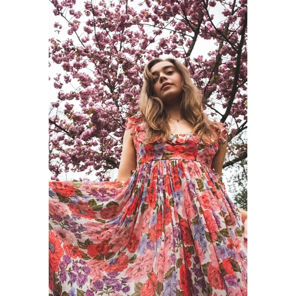 ZIMMERMANN Silk Floral Print Sleeveless Empire Waist Tie Back Lovestruck Dress M - Picture 10 of 16